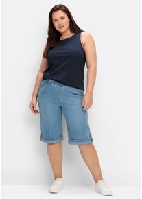 Große Größen Jeans-Bermudas mit fixiertem Aufschlag Gr. 54 blau von sheego für Damen