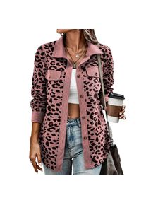 Estink Leopard Mantel Leopard Print Damen Casuale Cardigan Outwear Trenchcoat Jacke (XL)