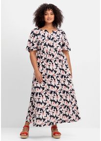 Große Größen Maxikleid mit Alloverprint und Taillen-Bindeband Gr. 54 blau von sheego für Damen