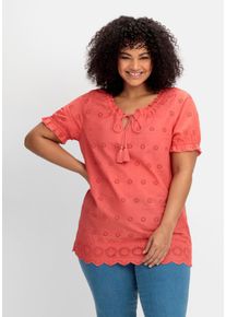 sheego by Joe Browns Große Größen Leicht transparente Tunika mit Lochstickerei Gr. 60 rot von sheego für Damen