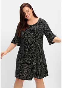 Große Größen Kurzes Kleid mit 3/4-Arm und Pünktchendruck Gr. 50 schwarz von sheego für Damen