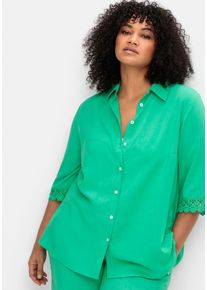 Große Größen Bluse mit Spitzenkante am Ärmelsaum Gr. 50 grün von sheego für Damen
