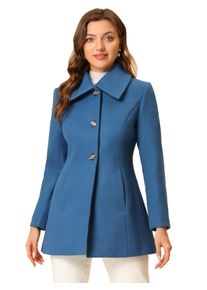 Allegra K Damen Umlegekragen Einreiher Taschen Trenchcoat Mantel Blau L