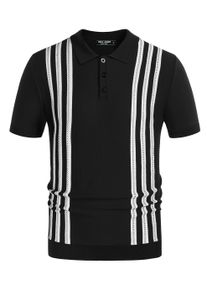 PJ Paul Jones Herren-Poloshirt im Vintage-Stil, gestreift, gestrickt, kurzärmelig, Golf-Strick, Herren-Poloshirt, Schwarz, L