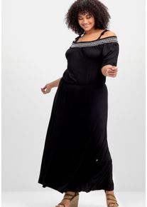Große Größen Strandkleid mit Carmenausschnitt und Volants Gr. 46 schwarz von sheego für Damen