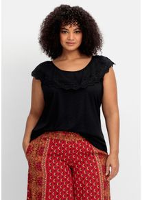 sheego by Joe Browns Große Größen T-Shirt mit Lochstickerei und Carmen-Ausschnitt Gr. 56/58 schwarz von sheego für Damen