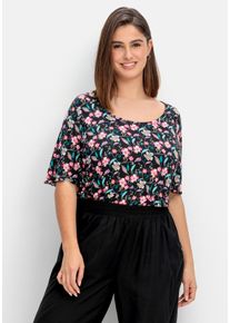 Große Größen Shirt mit Blumendruck und Cut-out im Rücken Gr. 52/54 schwarz geblümt von sheego für Damen