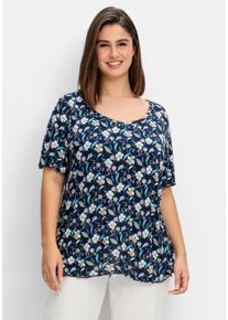 Große Größen Shirt mit Blumendruck und Cut-out im Rücken Gr. 44/46 blau geblümt von sheego für Damen