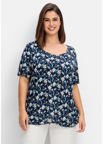 Große Größen Shirt mit Blumendruck und Cut-out im Rücken Gr. 40/42 blau geblümt von sheego für Damen