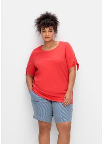Große Größen Shirt mit Knotendetail am Ärmelsaum Gr. 56/58 rot von sheego für Damen