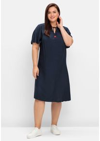 Große Größen Kleid mit Schlitz und Bindeband am Ausschnitt Gr. 54 blau von sheego für Damen