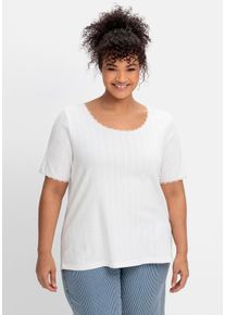Große Größen Rippshirt im Ajourmuster, mit Spitzendetails Gr. 44/46 weiß von sheego für Damen