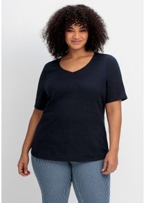 Große Größen Jerseyshirt mit Jacquardmuster, leicht tailliert Gr. 44/46 blau von sheego für Damen