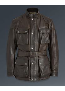 Belstaff Trialmaster Motorradjacke für Herren Hand Waxed Leather Blackbrown 3XL