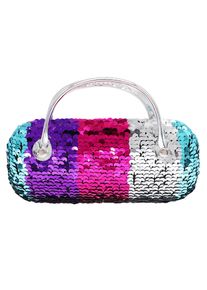 Brillenetui für Damen, Kinder, Mädchen, Jungen, wendbar, glitzernd, Hartschale mit Griff, Mehrfarbig, Einheitsgröße