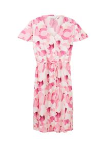 Tom Tailor Damen Midi Kleid mit Stoffgürtel, rosa, Print, Gr. 36
