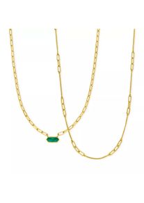 Leaf Halskette - Necklace Set Cube, green Agate, silver gold plate - in grün - Halskette für Damen