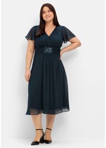 Große Größen Abendkleid mit Schmuckbrosche Gr. 54 blau von sheego für Damen