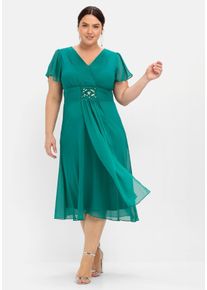 Große Größen Abendkleid mit Schmuckbrosche Gr. 44 grün von sheego für Damen