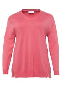 Große Größen BASIC Pullover mit Teilungsnaht und Seitenschlitzen Gr. 52/54 rot von sheego für Damen