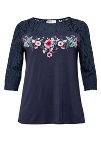 Große Größen Shirt mit Blumendruck und Spitze Gr. 56/58 blau geblümt von sheego für Damen