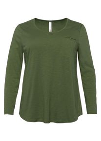Große Größen BASIC Langarmshirt mit Brusttasche Gr. 56/58 grün von sheego für Damen