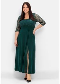 Große Größen Abendkleid mit floraler Spitze Gr. 52 grün geblümt von sheego für Damen
