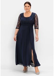 Große Größen Abendkleid mit floraler Spitze Gr. 42 blau geblümt von sheego für Damen