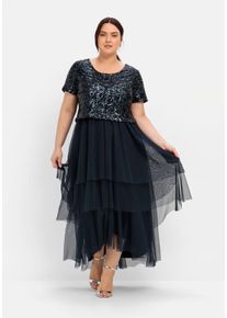 Große Größen Abendkleid mit lose fallendem Paillettenoberteil Gr. 58 blau von sheego für Damen
