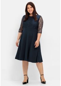 Große Größen Cocktailkleid mit floraler Spitze und Chiffon-Ärmeln Gr. 48 blau geblümt von sheego für Damen