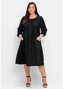 Große Größen Kleid in A-Linie mit 3/4-Ärmeln, aus Leinen-Viskose-Mix Gr. 58 schwarz von sheego für Damen