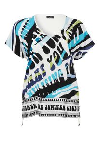 Via Appia Due Große Größen Shirt mit Frontdruck und seitlicher Raffung Gr. 54 blau für Damen