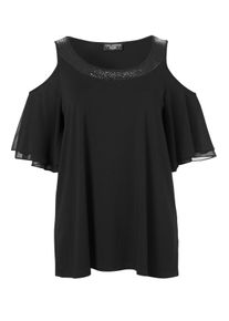 Via Appia Due Große Größen Schulterfreies Shirt mit Pailletten und Flügelärmeln Gr. 52 schwarz für Damen