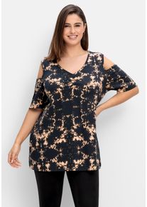 Große Größen Batik-Shirt mit Cut-outs an der Schulter Gr. 56/58 schwarz von sheego für Damen