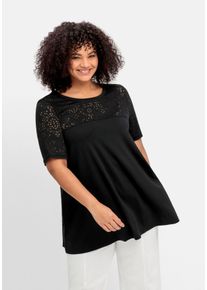 Große Größen Shirt mit Lasercut-Muster, in A-Linie Gr. 48/50 schwarz von sheego für Damen