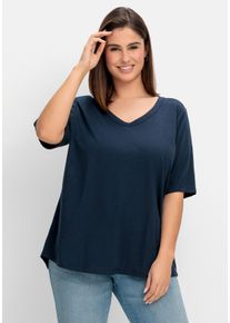 Große Größen Shirt im Leinen-Mix, mit Druck hinten Gr. 48/50 blau von sheego für Damen