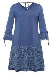 Große Größen Jerseykleid in Layeroptik mit Spitzenborte Gr. 50 blau von sheego für Damen