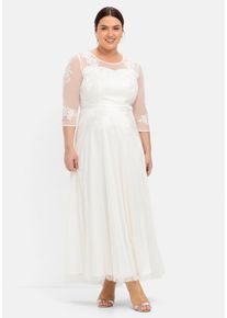 Große Größen Abendkleid mit Spitzenapplikationen in Corsagenoptik Gr. 58 weiß geblümt von sheego für Damen