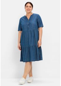 Große Größen Jeanskleid aus leichtem Denim, in Volant-Optik Gr. 54 blau von sheego für Damen