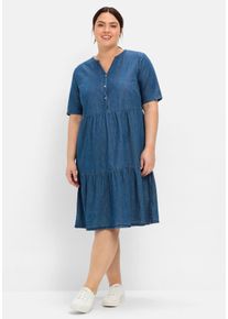Große Größen Jeanskleid aus leichtem Denim, in Volant-Optik Gr. 56 blau von sheego für Damen