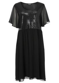 Via Appia Due Große Größen Chiffonkleid mit Paillettenoberteil und Flügelärmeln Gr. 48 schwarz für Damen