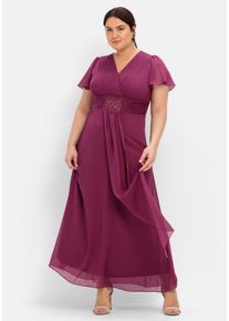 Große Größen Abendkleid mit Schmuckbrosche, in A-Linie Gr. 56 rot von sheego für Damen
