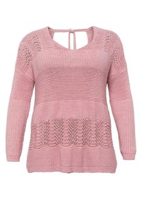 Große Größen Pullover aus Bändchengarn im Ajourstrick Gr. 48/50 rosa von sheego für Damen