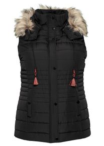 Große Größen Weste mit abknöpfbarem Fellimitatbesatz Gr. 44 schwarz von sheego für Damen