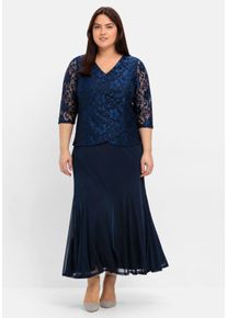 Große Größen Abendkleid mit floraler Spitze Gr. 44 blau geblümt von sheego für Damen