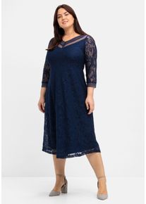 Große Größen Abendkleid aus floraler Spitze Gr. 54 blau geblümt von sheego für Damen
