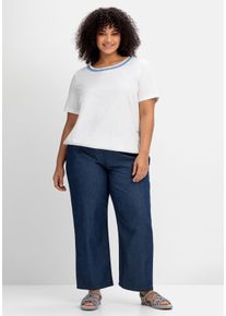 Große Größen Weite Jeans mit Smokbund, in Knöchellänge Gr. 58 blau von sheego für Damen