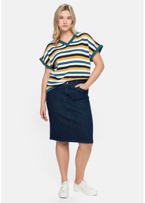 Große Größen Jeansrock mit breitem Bund und Schlitz hinten Gr. 50 blau von sheego für Damen