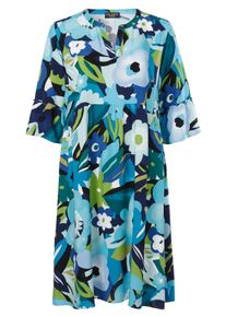 Via Appia Due Große Größen Kleid mit Alloverdruck und Volant am 3/4-Arm Gr. 54 blau bedruckt für Damen