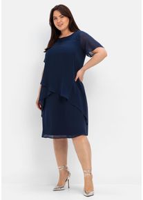 Große Größen Cocktailkleid mit Spitzen-Einsatz, aus Chiffon Gr. 48 blau von sheego für Damen